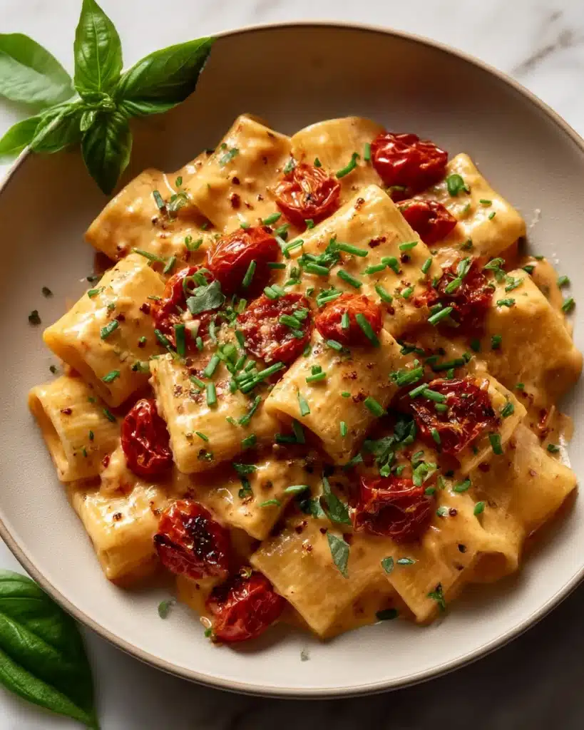Creamy Vegan Red Pepper Pasta with Blistered Tomatoes Recipe