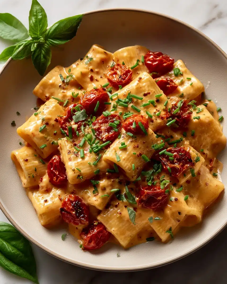 Creamy Vegan Red Pepper Pasta with Blistered Tomatoes Recipe