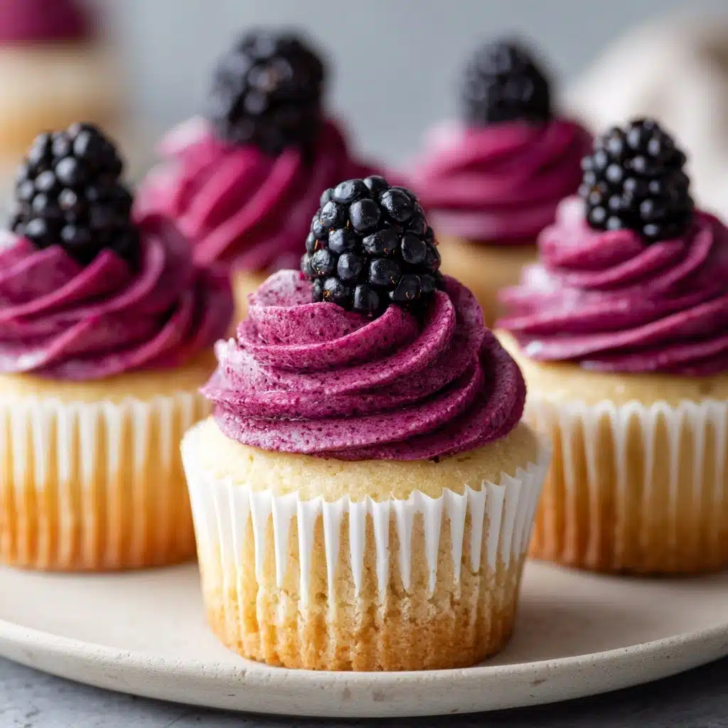 Lemon Poppy Seed Cupcakes with Blackberry Frosting Recipe - Recipe Image