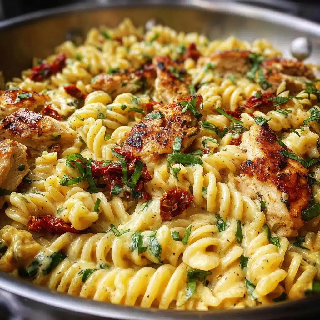 One-Pot Creamy Sun Dried Tomato Chicken Pasta Recipe - Recipe Image