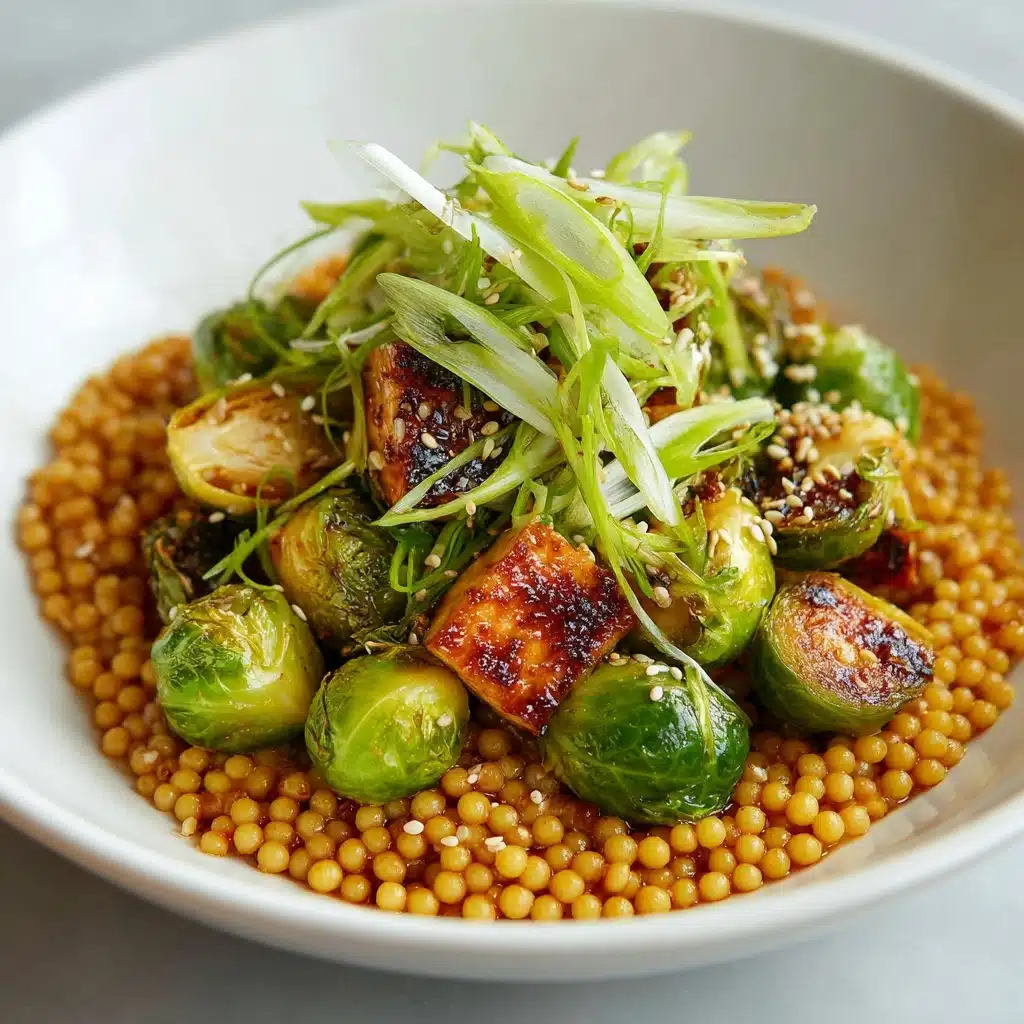 Roasted Brussels Sprouts and Crispy Tofu with Honey-Sesame Glaze Recipe - Recipe Image