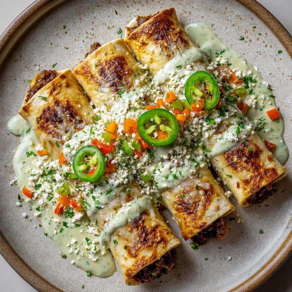 Cheesy Pumpkin Taquitos with Roasted Jalapeño Pepita Crema Recipe - Recipe Image