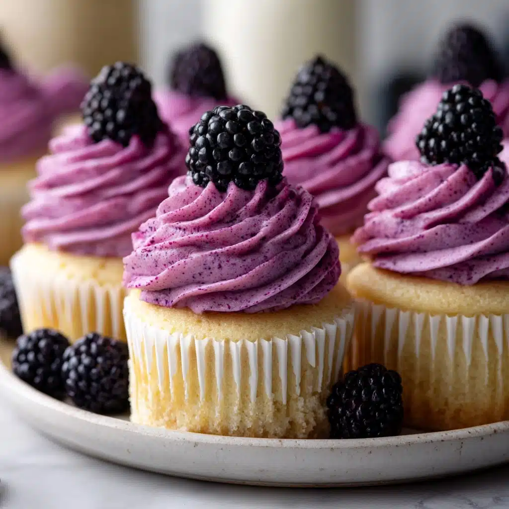 Lemon Poppy Seed Cupcakes with Blackberry Frosting Recipe - Recipe Image
