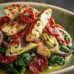 Italian Salad with Chicken, Spinach, Artichokes, Salami, Sun-Dried Tomatoes, and Red Onions Recipe