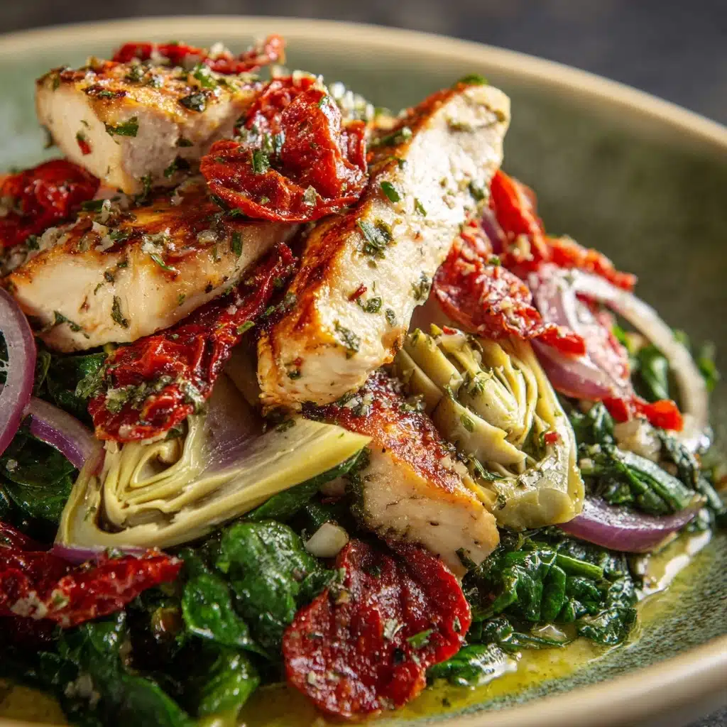 Italian Salad with Chicken, Spinach, Artichokes, Salami, Sun-Dried Tomatoes, and Red Onions Recipe - Recipe Image