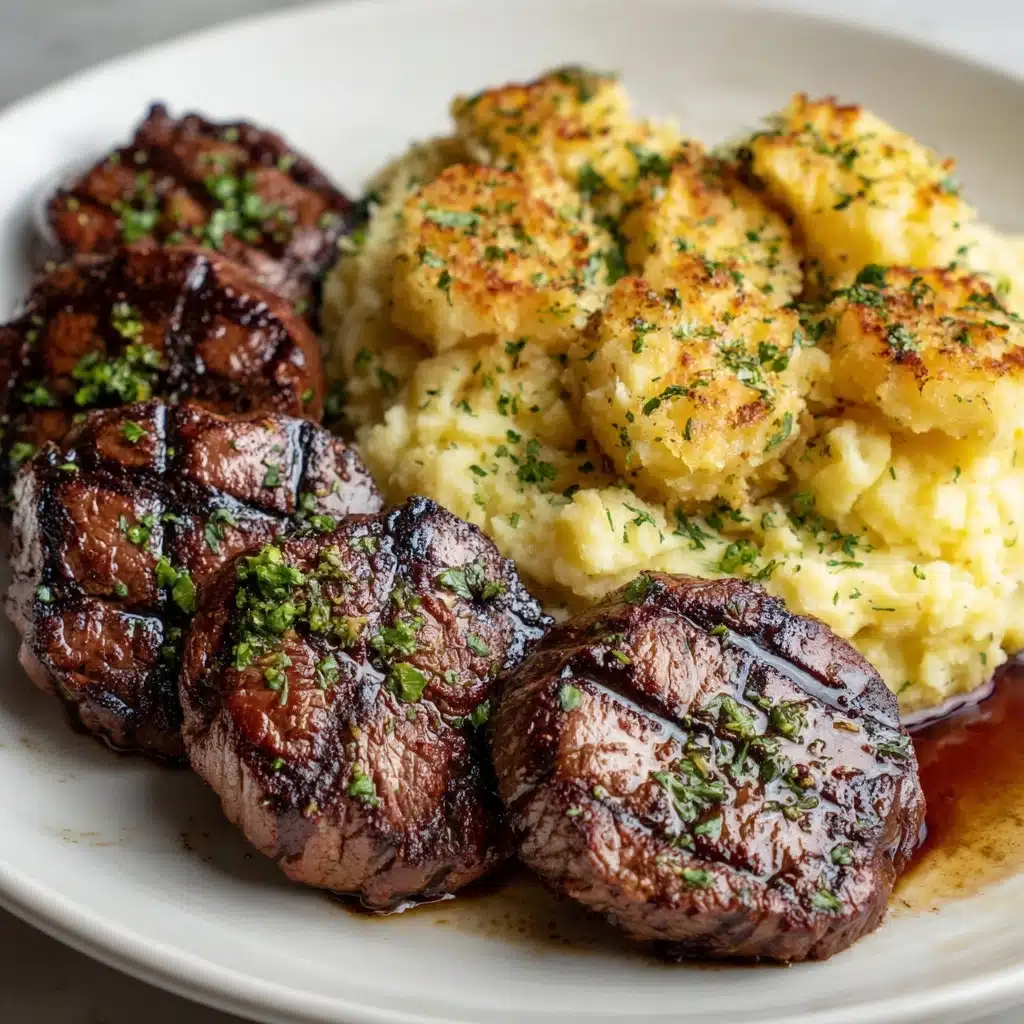 Garlic Butter Steak Bites and Cheesy Smashed Potatoes Recipe