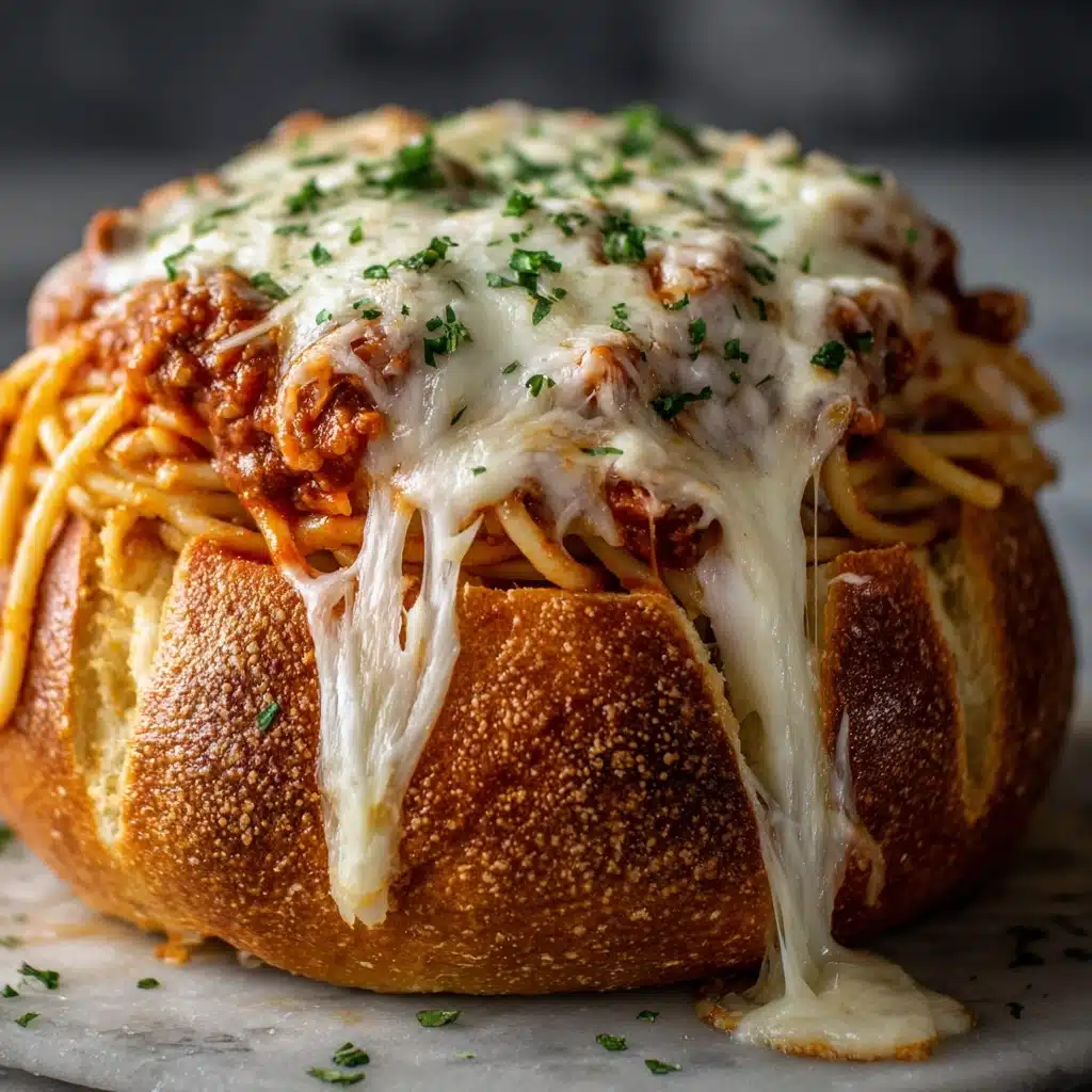 Easy Cheesy Bread Bowl Spaghetti Recipe Delight Recipe - Recipe Image