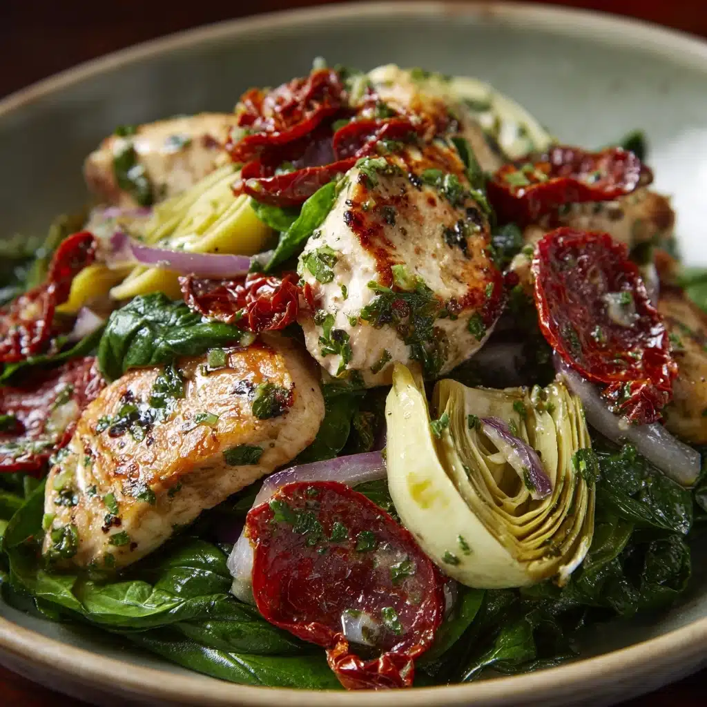 Italian Salad with Chicken, Spinach, Artichokes, Salami, Sun-Dried Tomatoes, and Red Onions Recipe - Recipe Image