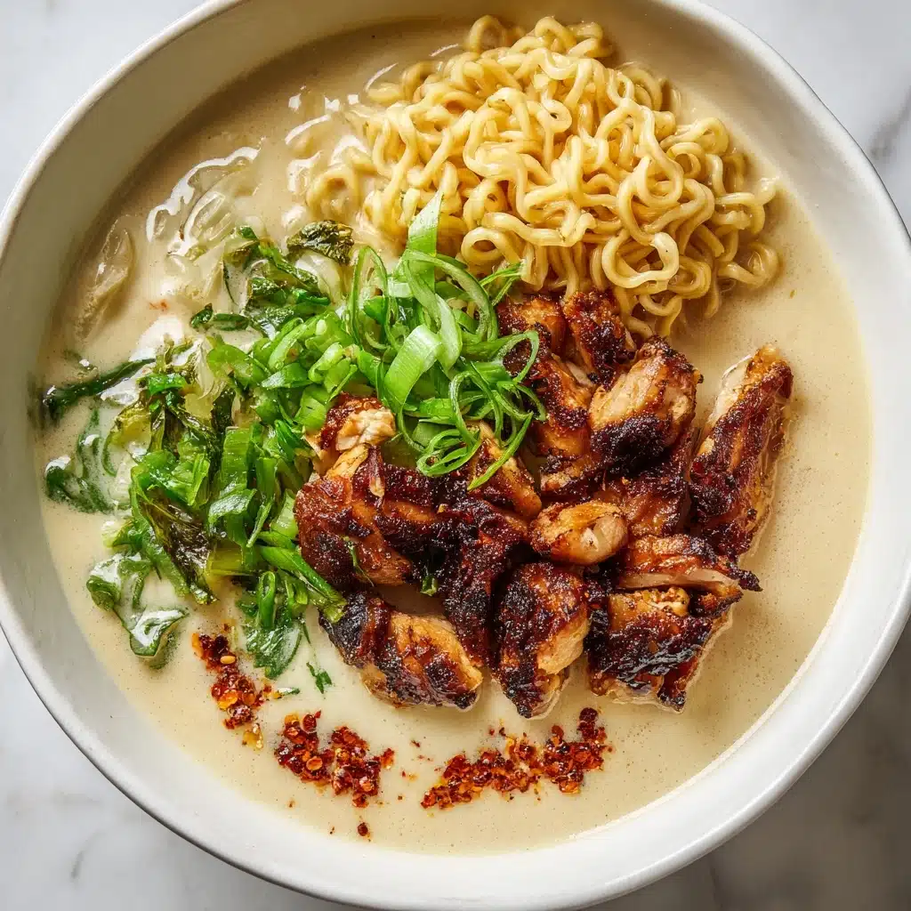 Fiery Chicken Ramen with Creamy Garlic Sauce Recipe - Recipe Image