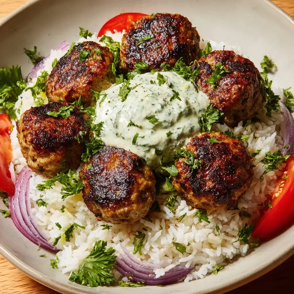 Greek Meatball Bowl with Tzatziki, Rice & Fresh Veggies Recipe - Recipe Image