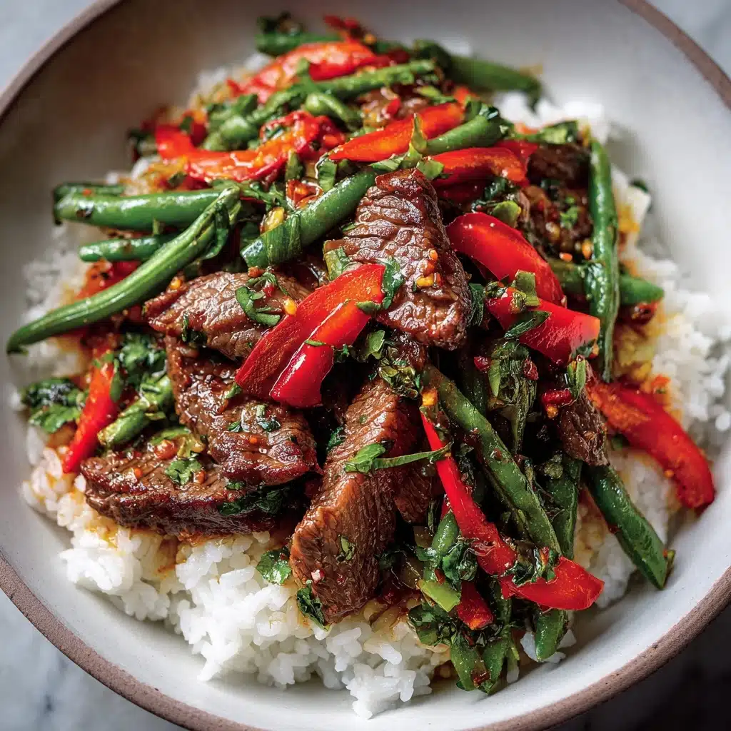 Spicy Garlic Beef Stir-Fry with Green Beans & Rice Recipe - Recipe Image