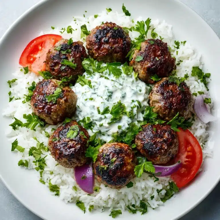 Greek Meatball Bowl with Tzatziki, Rice & Fresh Veggies Recipe