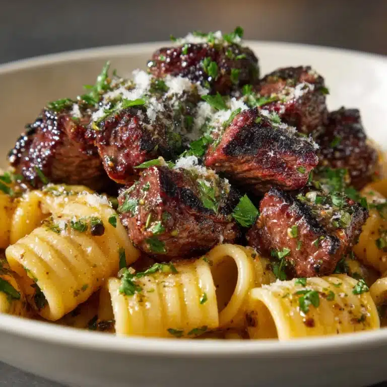 Garlic Butter Steak Tips with Cheesy Rigatoni Recipe