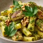 Chicken & Vegetable Penne with Parsley-Walnut Pesto Recipe