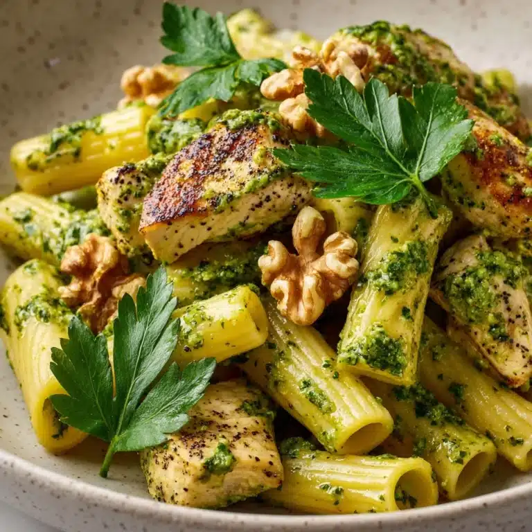 Chicken & Vegetable Penne with Parsley-Walnut Pesto Recipe