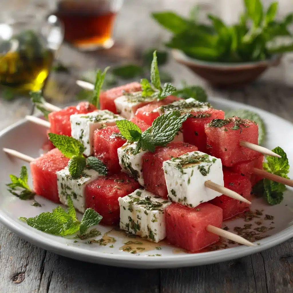 Watermelon and Feta Skewers with Mint Recipe - Recipe Image