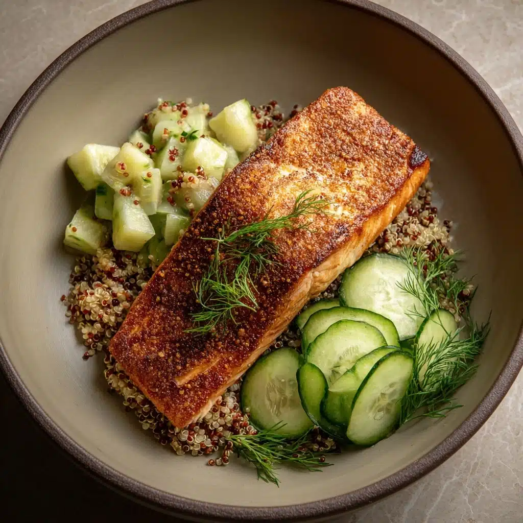 Spiced Salmon Bowl with Quinoa and Cucumber-Dill Salad Recipe - Recipe Image