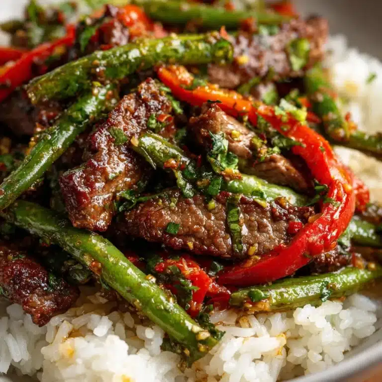 Spicy Garlic Beef Stir-Fry with Green Beans & Rice Recipe