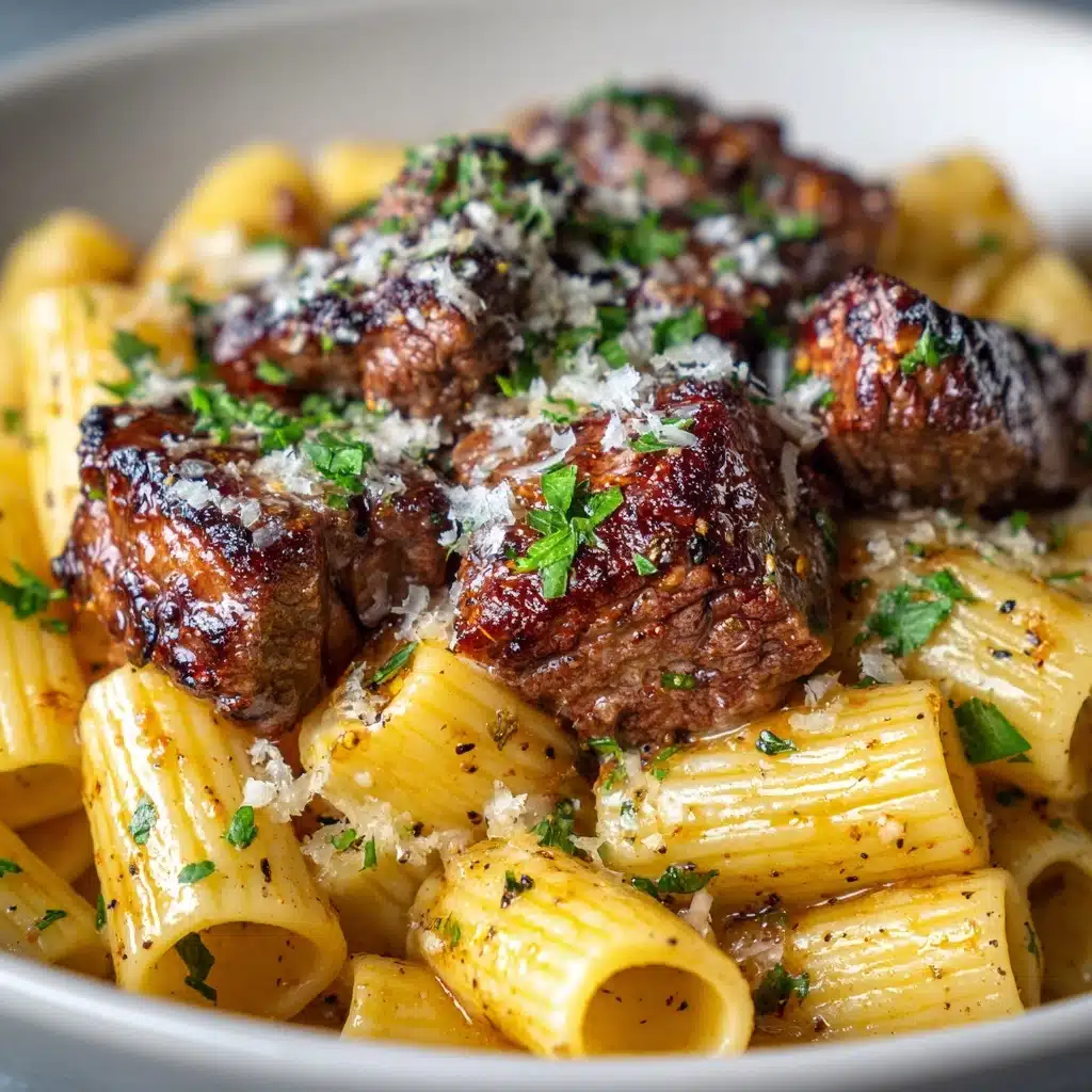 Garlic Butter Steak Tips with Cheesy Rigatoni Recipe - Recipe Image