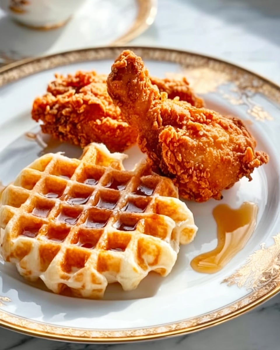 Chicken and Waffles with Crispy Fried Chicken and Maple Syrup Recipe - Recipe Image
