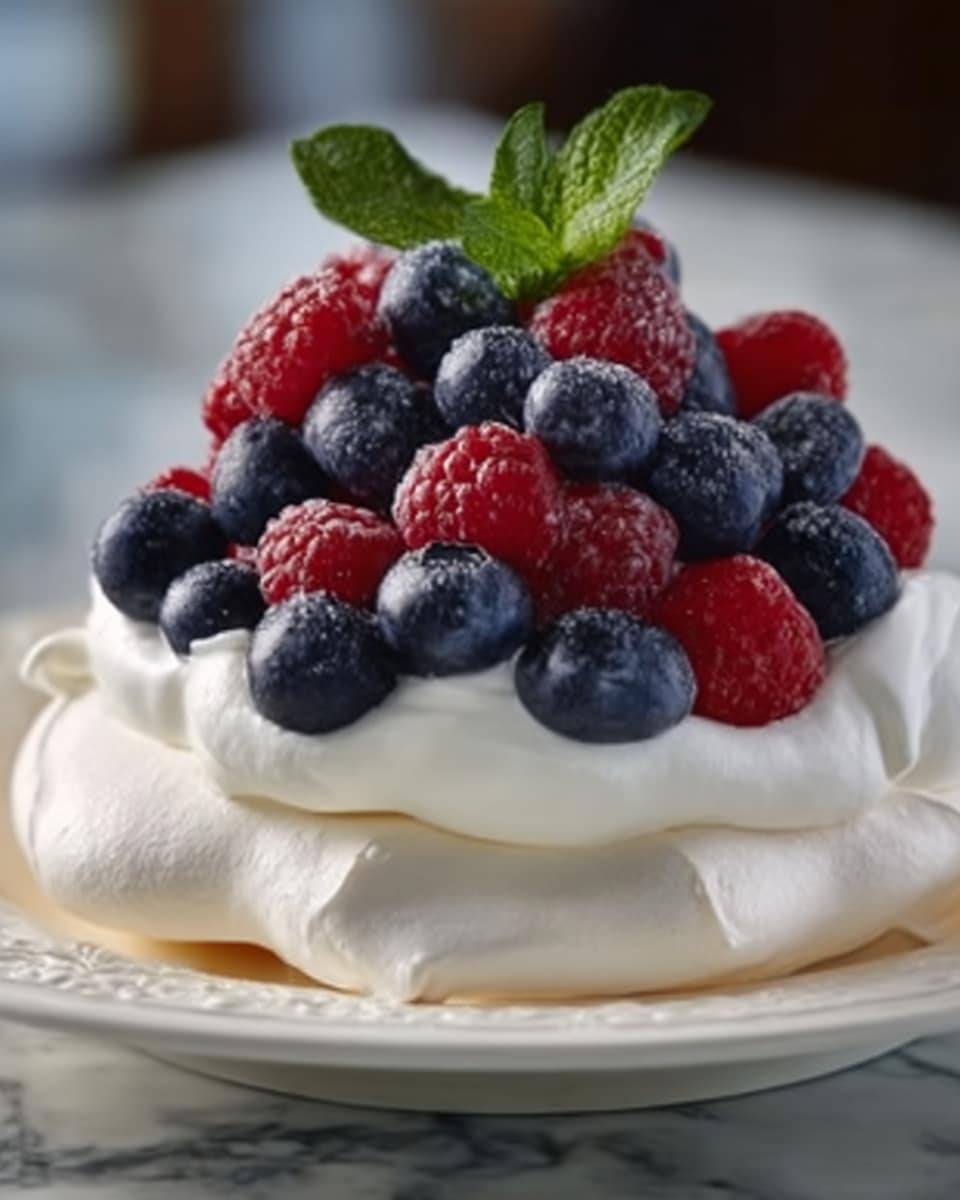 Berry Pavlova with Whipped Cream Recipe - Recipe Image