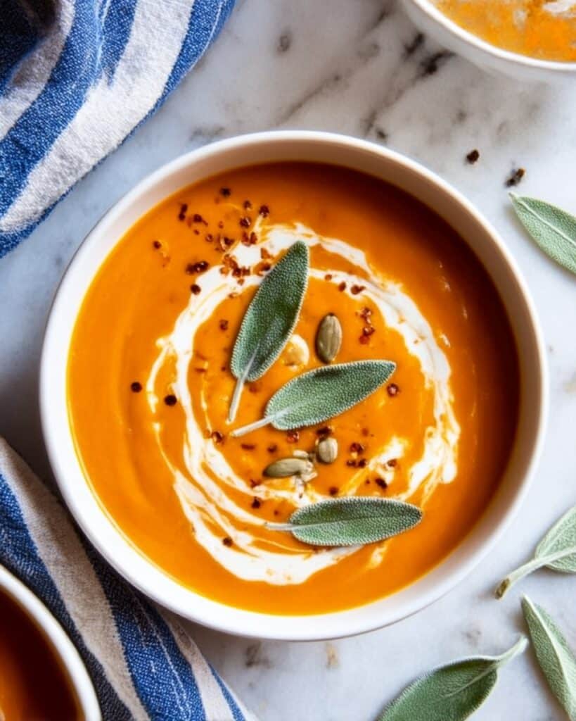 Easy Pumpkin and Sweet Potato Soup with Chipotle and Coconut Cream Recipe