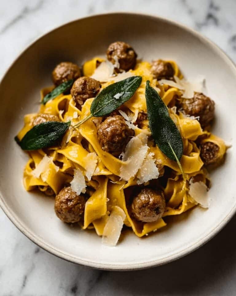 Winter Pasta with Mushrooms, Sausage Meatballs, Walnuts & Crispy Sage Recipe