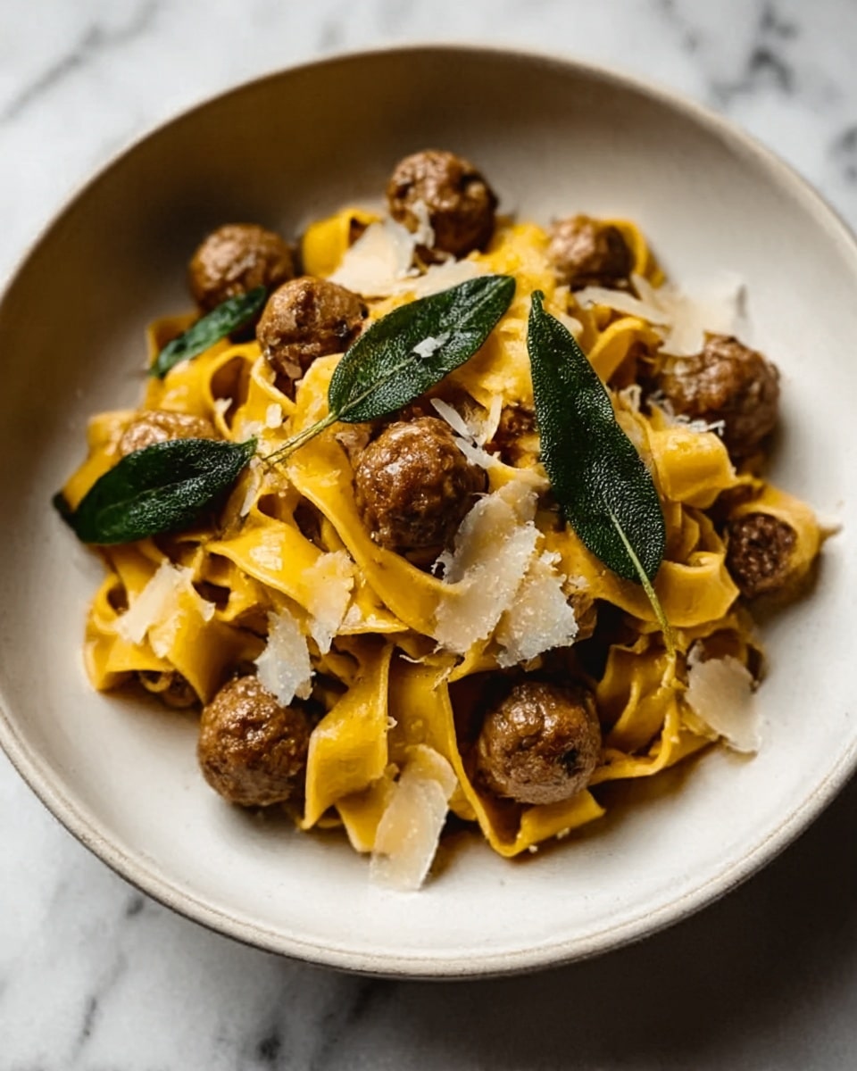 Winter Pasta with Mushrooms, Sausage Meatballs, Walnuts & Crispy Sage Recipe - Recipe Image