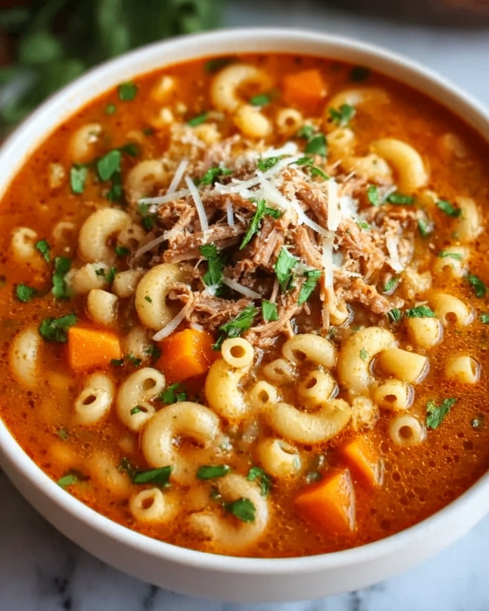 Beef & Tomato Macaroni Soup Recipe - Recipe Image