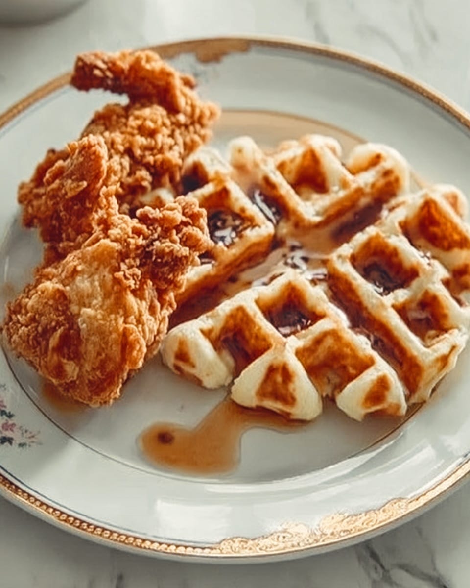 Chicken and Waffles with Crispy Fried Chicken and Maple Syrup Recipe - Recipe Image