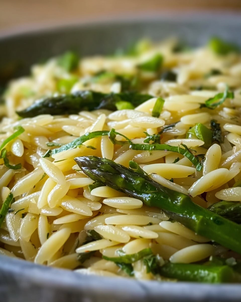 Creamy Orzo with Garlic Butter Asparagus Recipe - Recipe Image