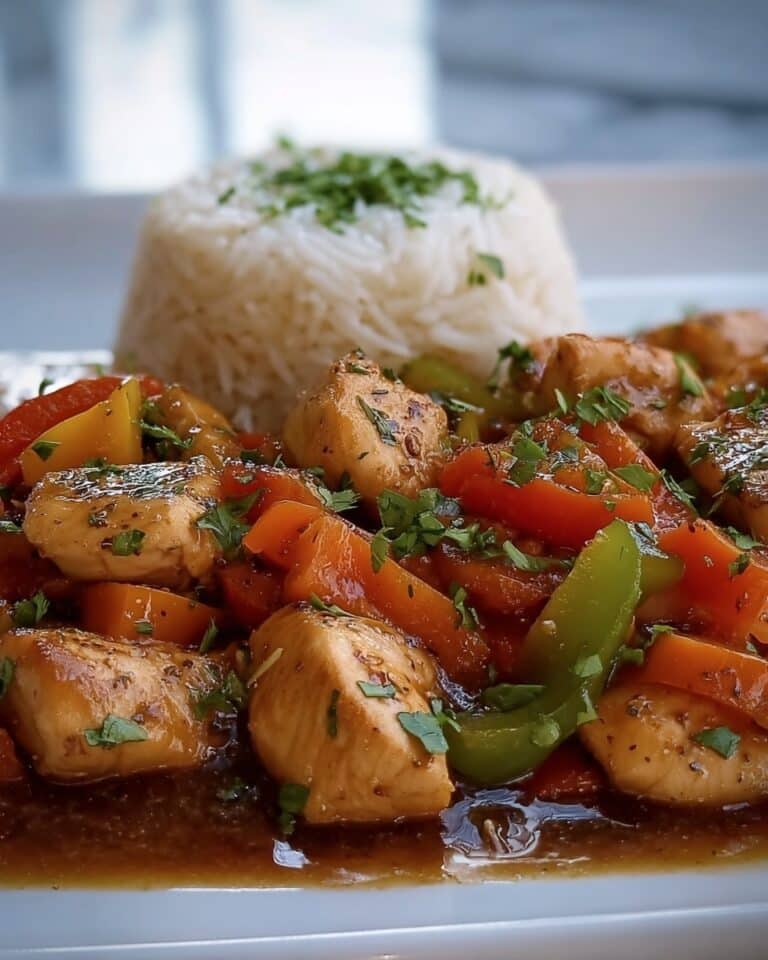 Sizzling Garlic Chicken Stir-Fry with Peppers & Steamed Rice Recipe