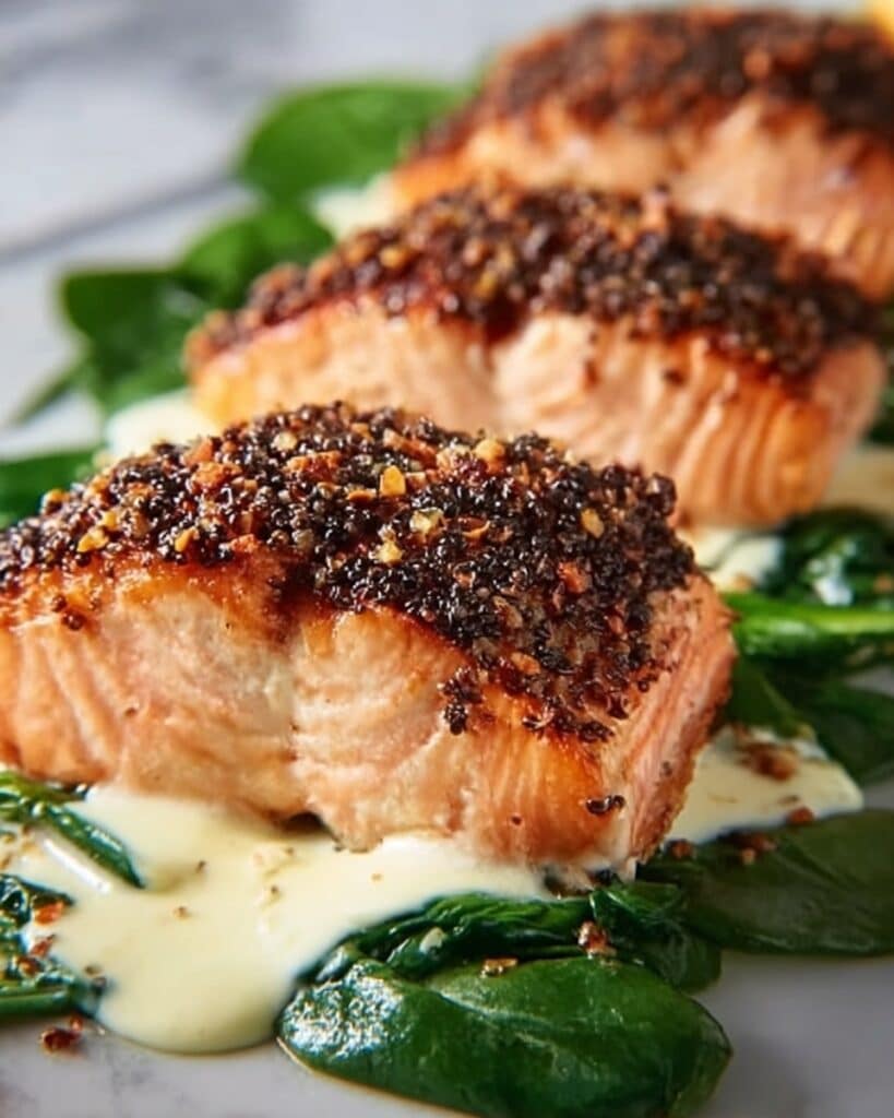 Blackened Salmon Stuffed with Spinach and Parmesan Recipe