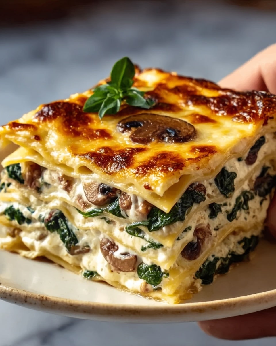 Creamy Spinach and Mushroom Lasagna Recipe - Recipe Image