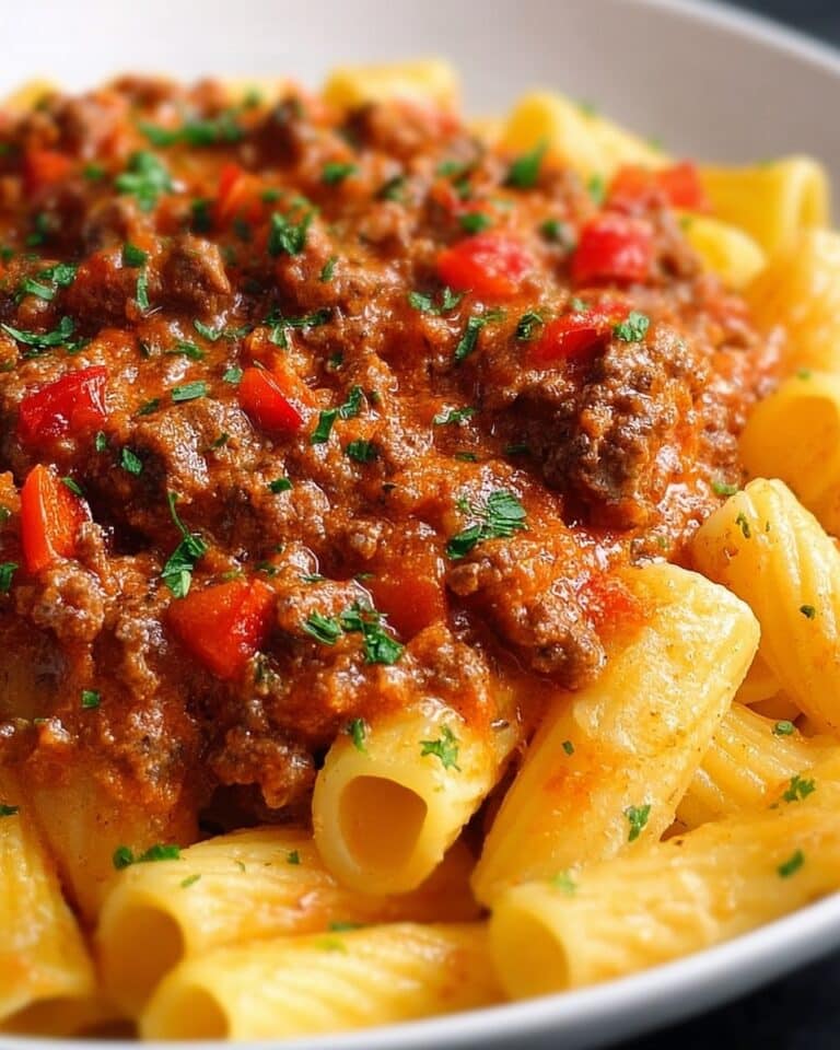 Velveeta Beef Rigatoni Pasta with Cheesy Cream Sauce Recipe