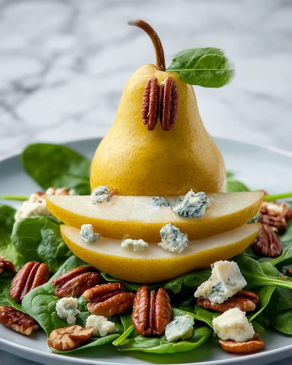 Vertical Pear Blue Cheese Salad Recipe - Recipe Image