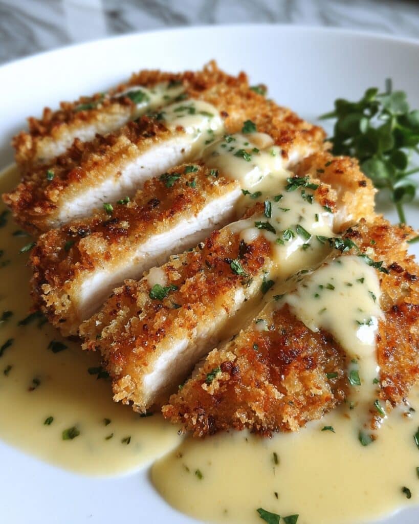 Parmesan Crusted Chicken with Creamy Garlic Sauce Recipe