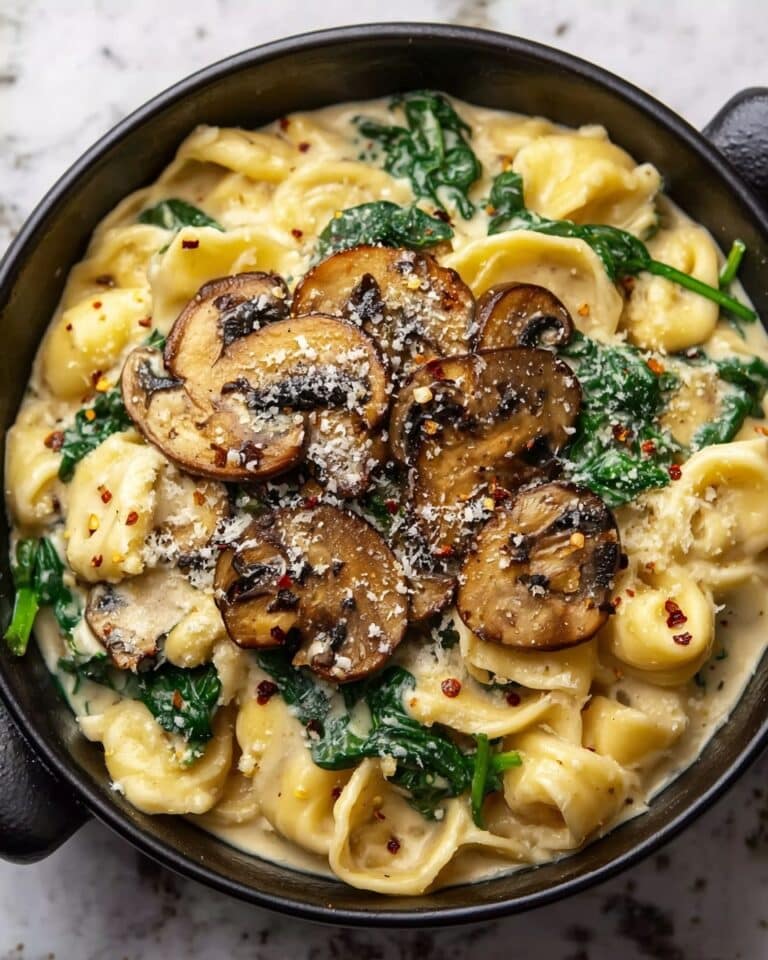 One-Pot Garlic Parmesan Pasta with Spinach and Mushrooms Recipe