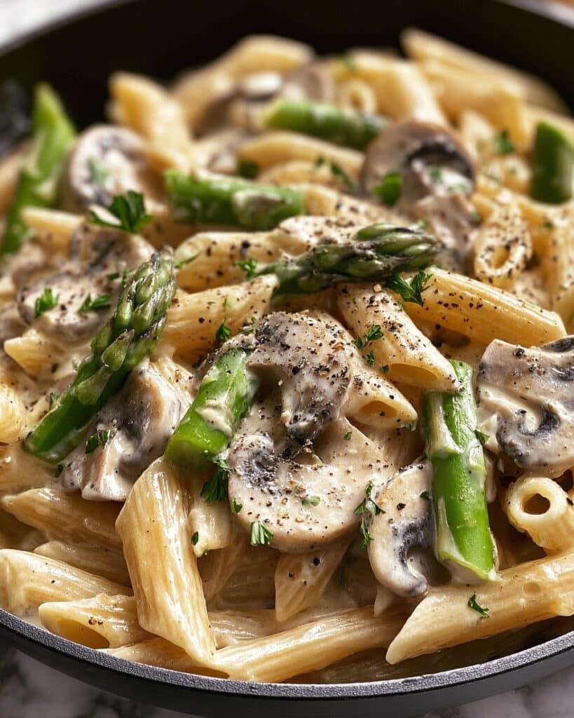 Mushroom and Asparagus Chicken Penne Recipe