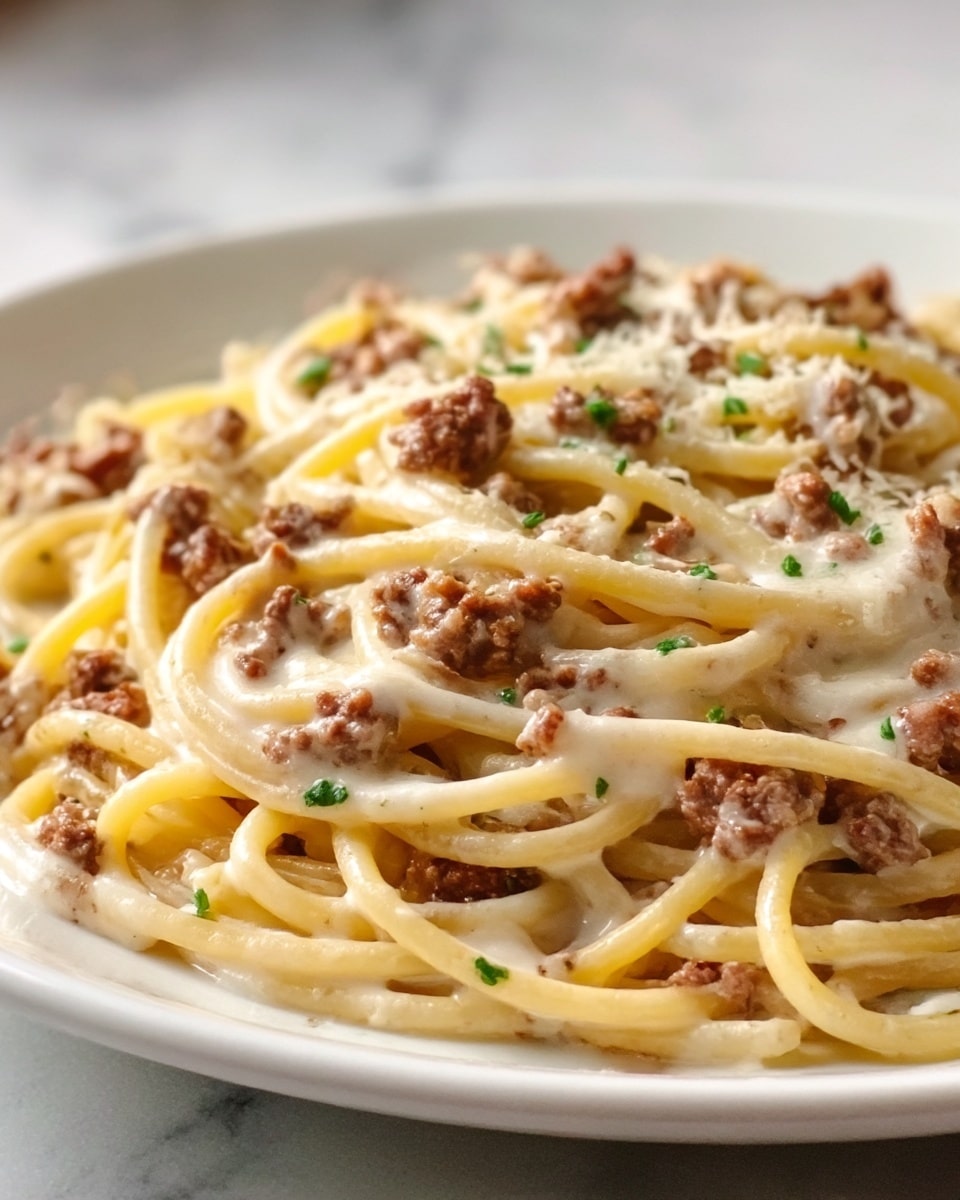 Creamy Ground Beef Alfredo Pasta Recipe - Recipe Image