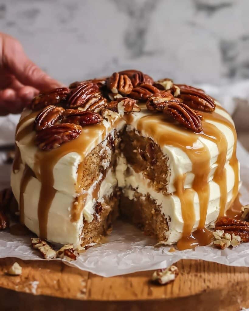 Pecan Caramel Cinnamon Roll Cream Cheese Pound Cake Recipe