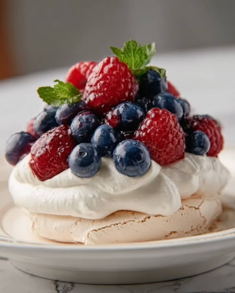 Berry Pavlova with Whipped Cream Recipe - Recipe Image