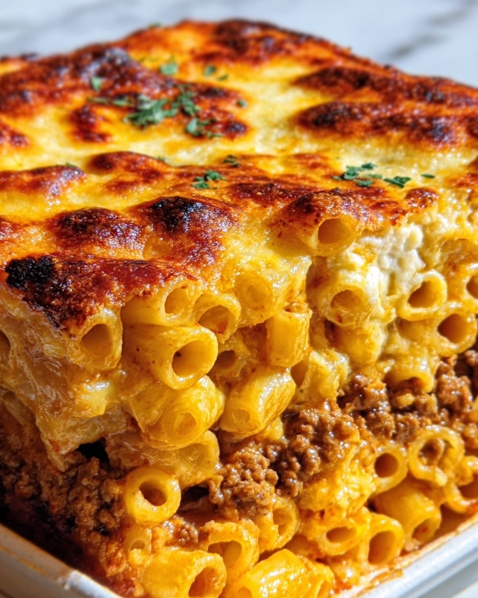 Creamy Baked Mac and Cheese Casserole with Cheddar, Mozzarella, and Parmesan Recipe - Recipe Image