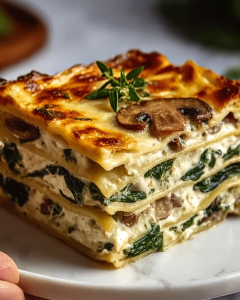 Creamy Spinach and Mushroom Lasagna Recipe - Recipe Image