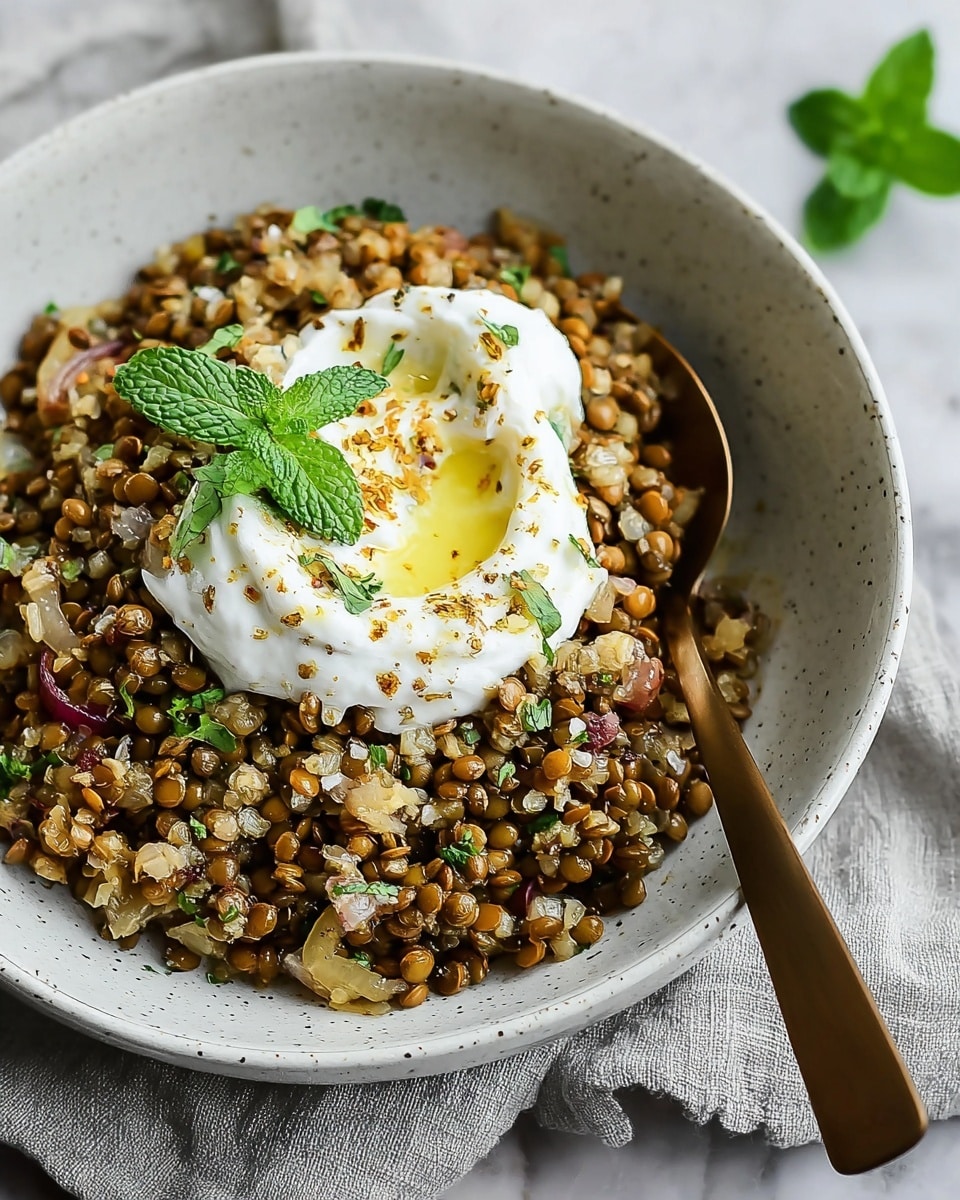 Mujaddarat Bulgur with Cucumber Mint Yogurt Recipe - Recipe Image