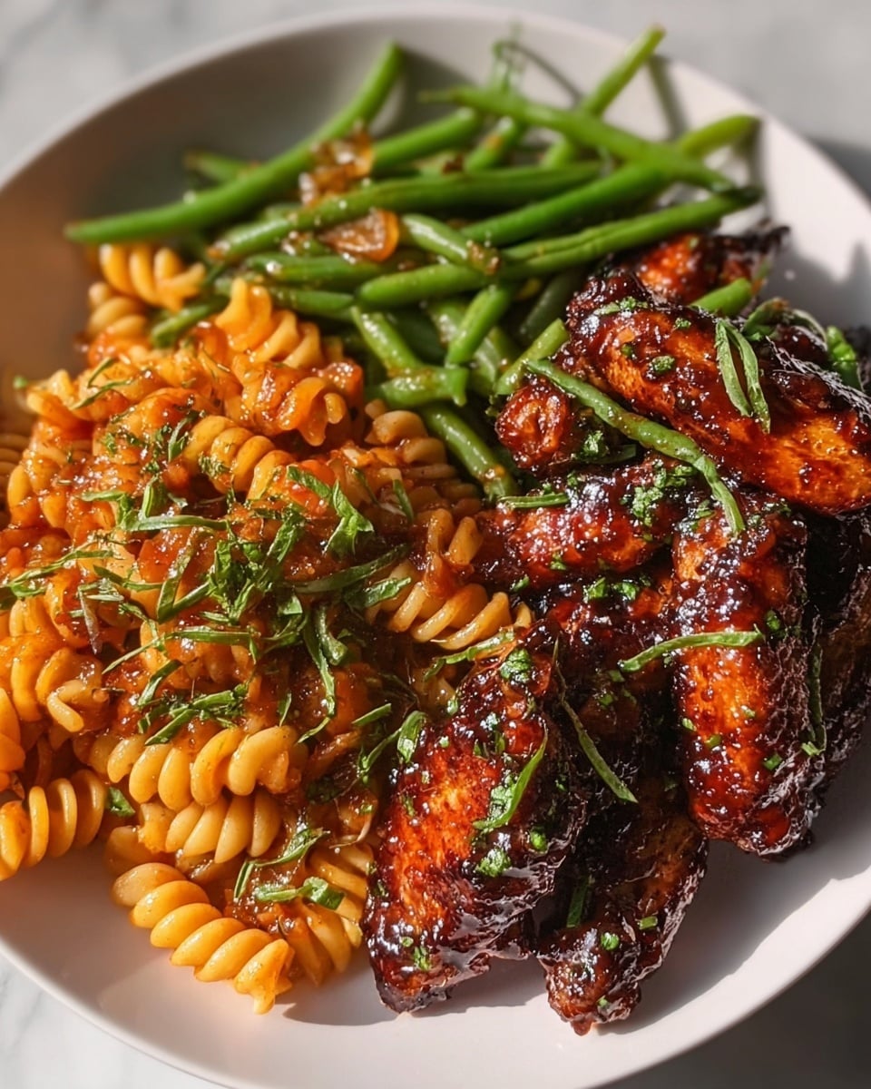 Jerk Wings with Rotel Pasta and Green Beans Recipe - Recipe Image