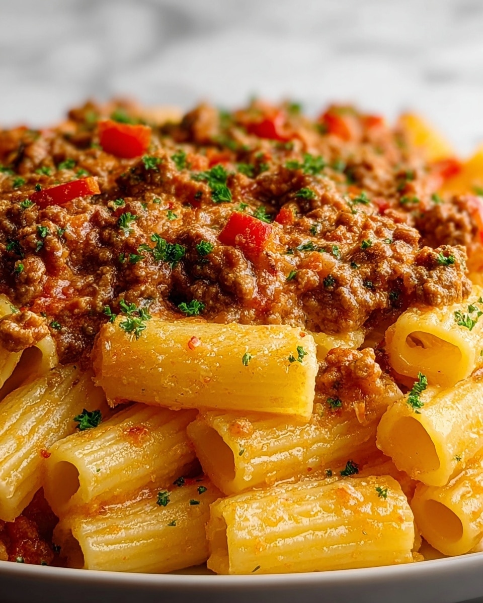 Velveeta Beef Rigatoni Pasta with Cheesy Cream Sauce Recipe - Recipe Image