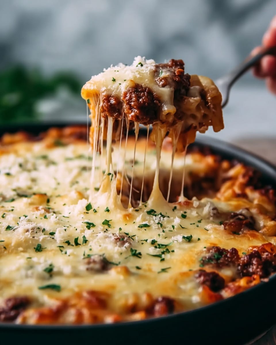 Pasta Pie with Meat, Ricotta, and Mozzarella Recipe - Recipe Image