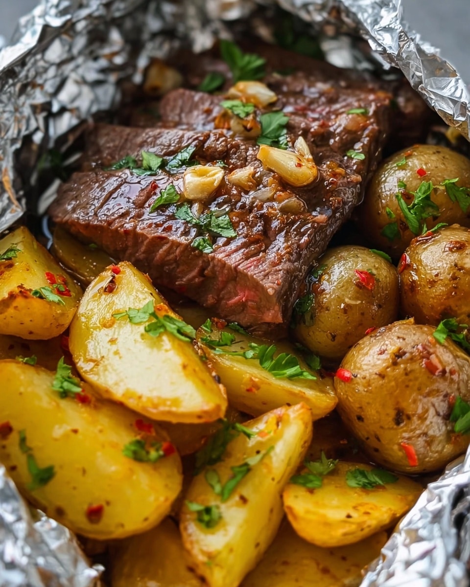 Garlic Butter Steak and Potato Foil Packets Recipe - Recipe Image
