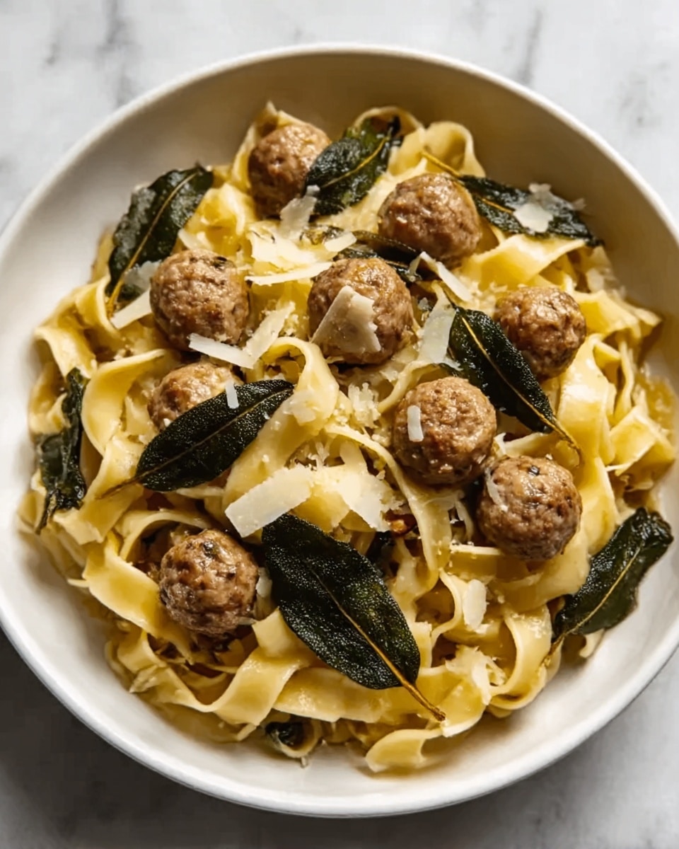 Winter Pasta with Mushrooms, Sausage Meatballs, Walnuts & Crispy Sage Recipe - Recipe Image